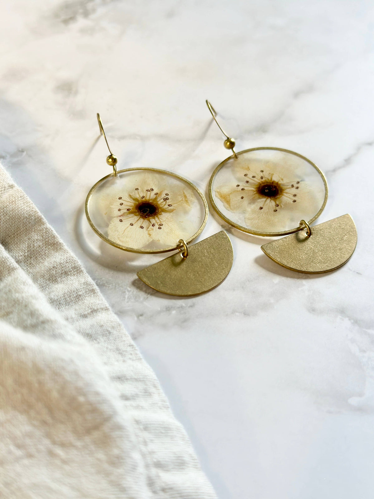 Pressed Pear Blossom Earrings| Brass Jewelry
