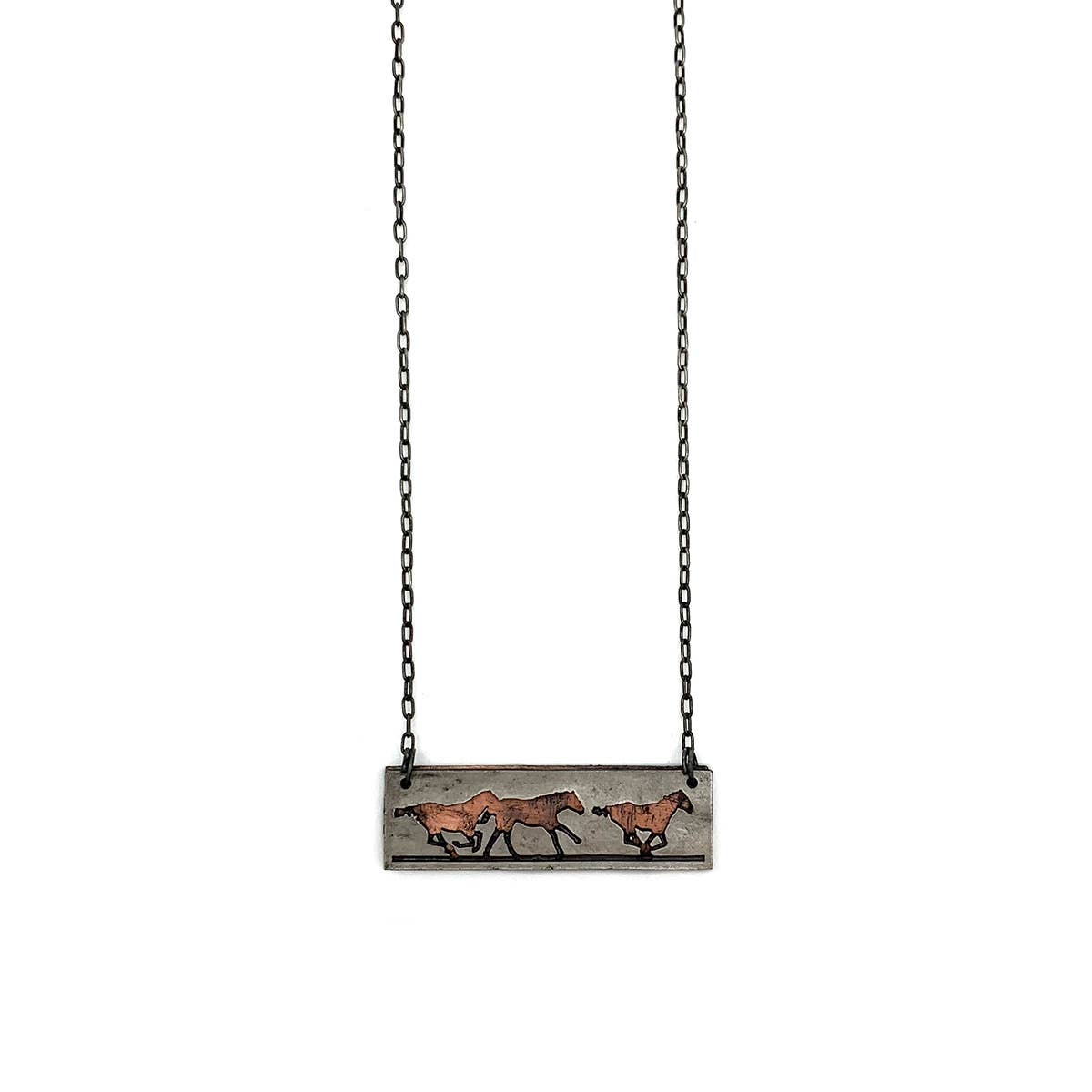 Pewter Necklace - Running Horses Copper/Silver