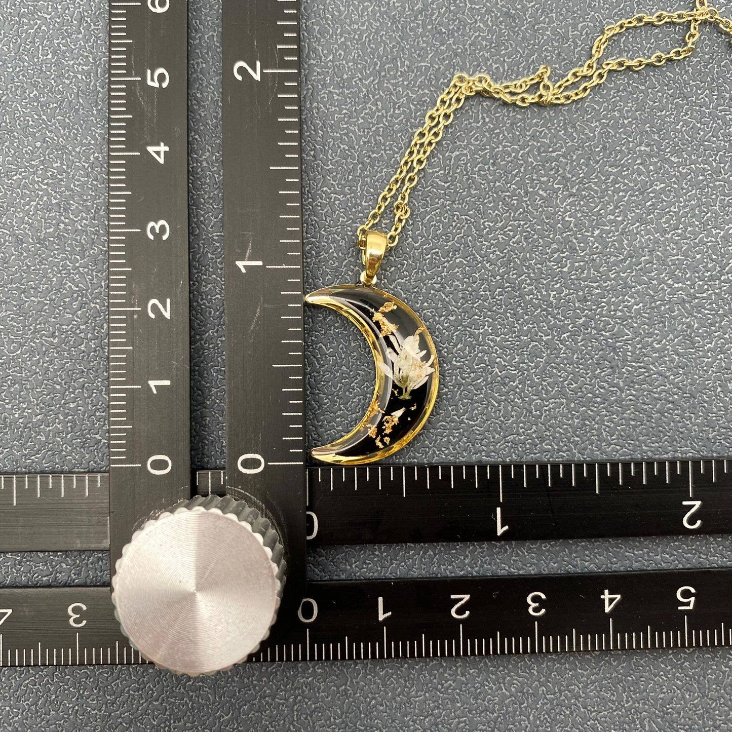 Floral Black Moon Charm Necklace