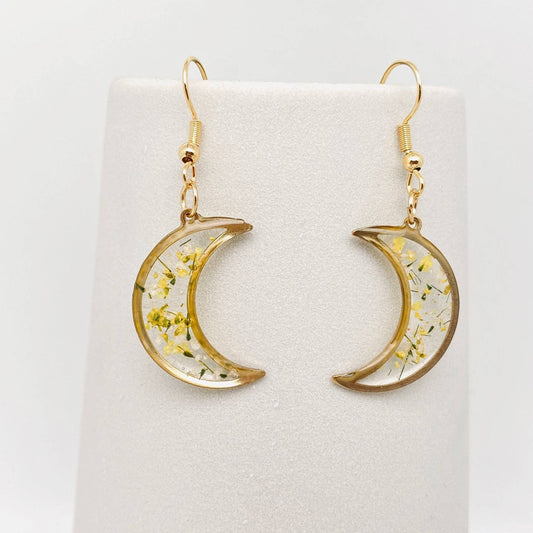 Queen Anne's Lace Pressed Flower Crescent Earrings