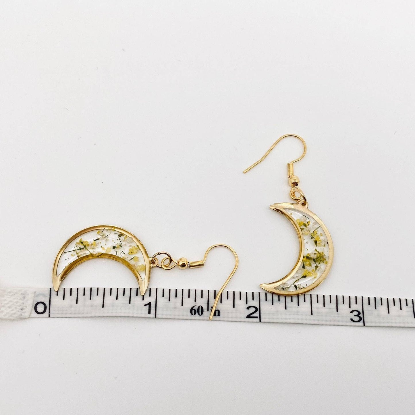 Queen Anne's Lace Pressed Flower Crescent Earrings