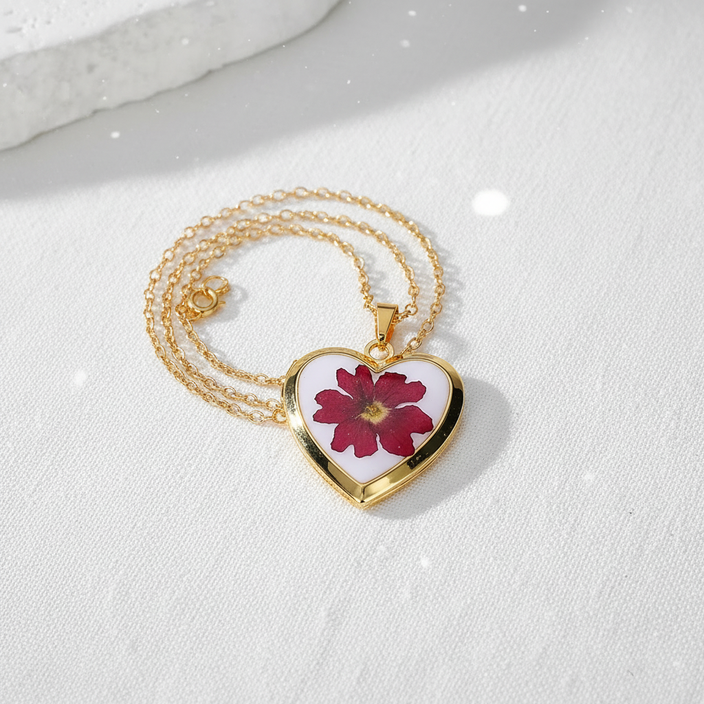Preserved Floral Heart Locket Necklace