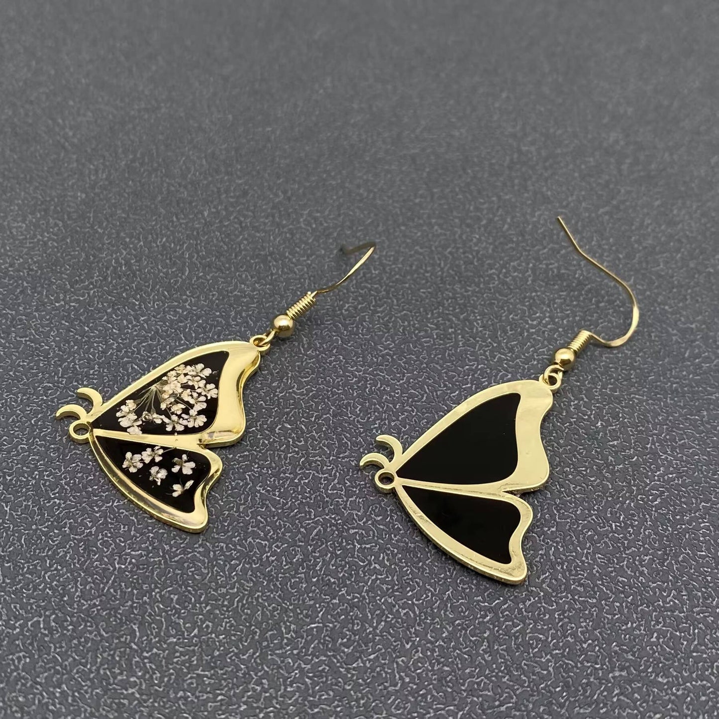 Queen Anne's Lace Black Butterfly Earrings