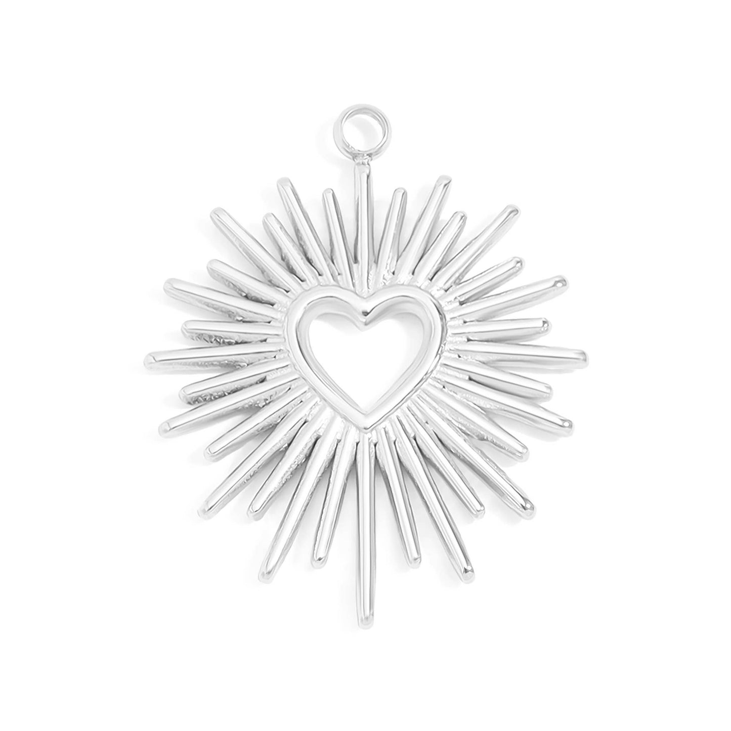18K Gold PVD Textured Sunburst Heart Charm