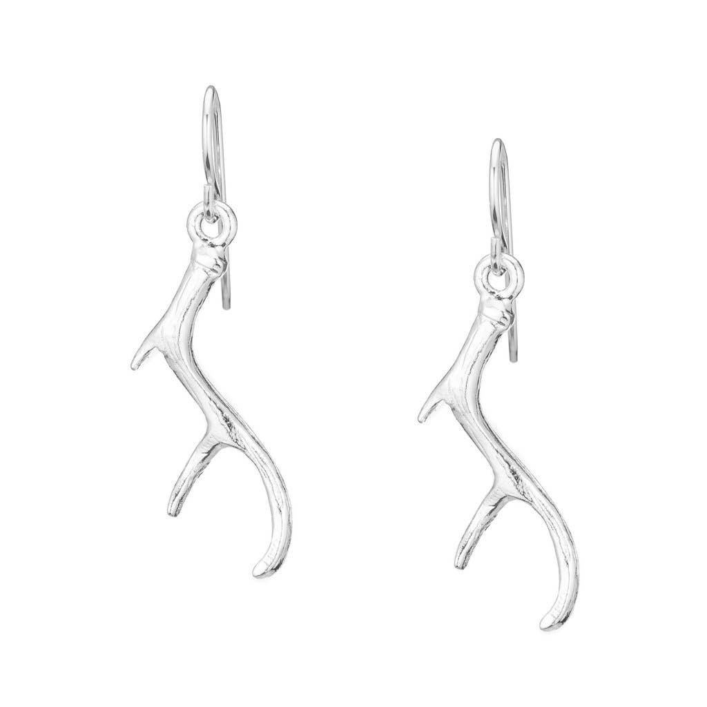 Silver Antler Dangle Earrings