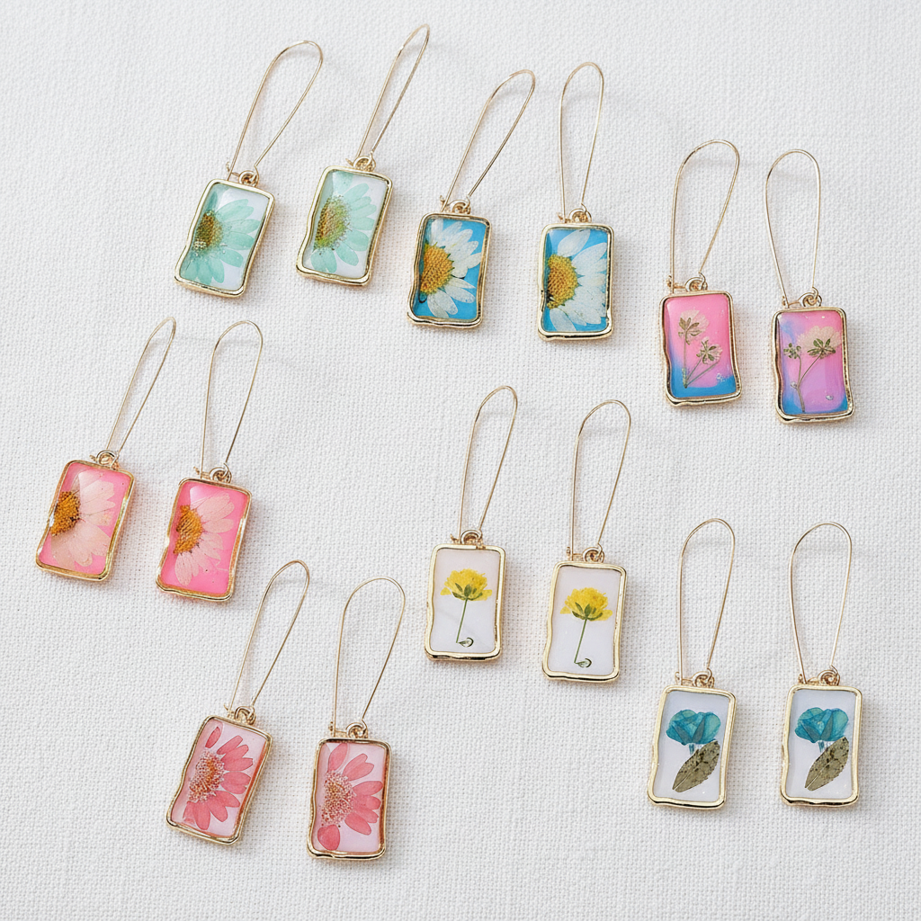 Square Daisy Drop Earrings