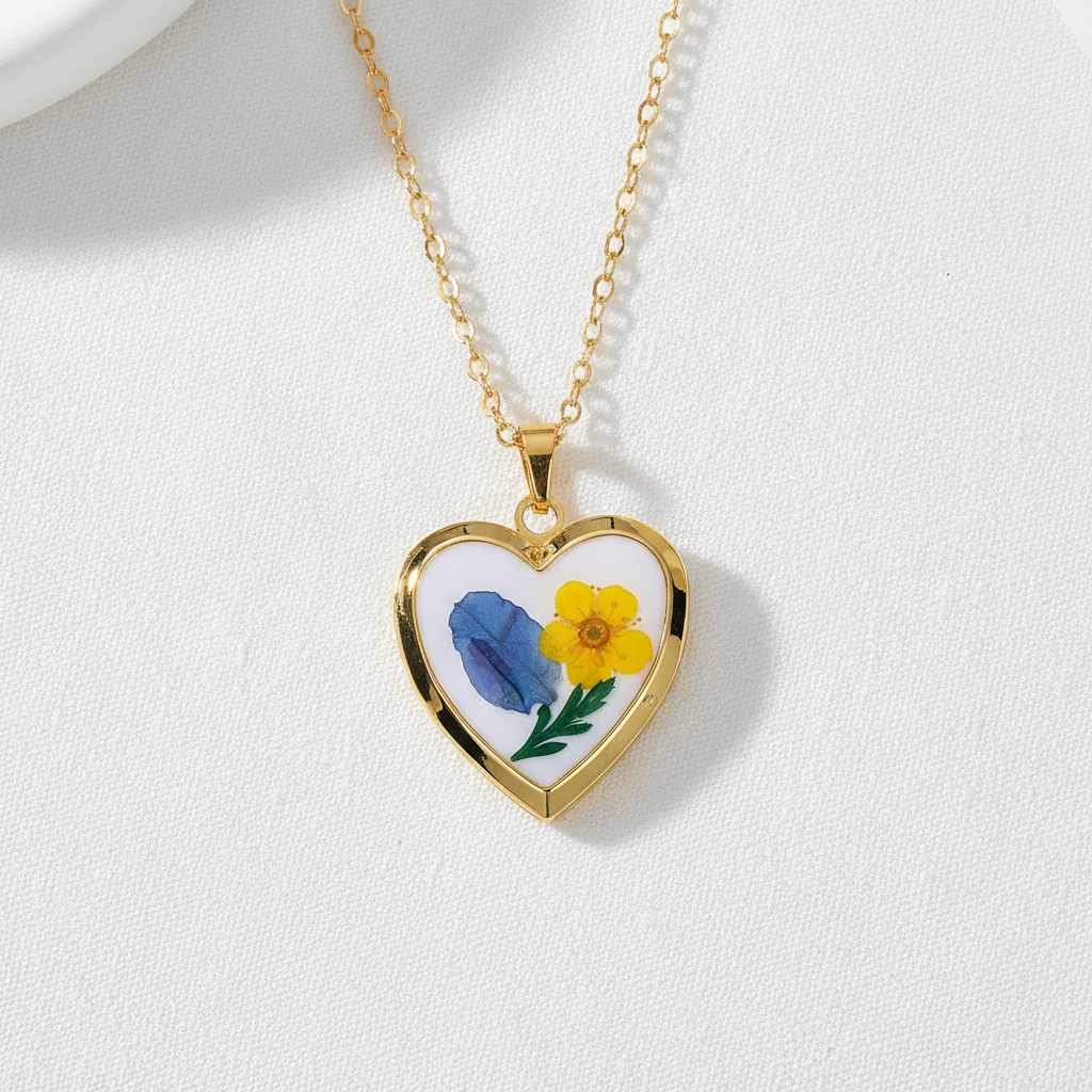 Preserved Floral Heart Locket Necklace