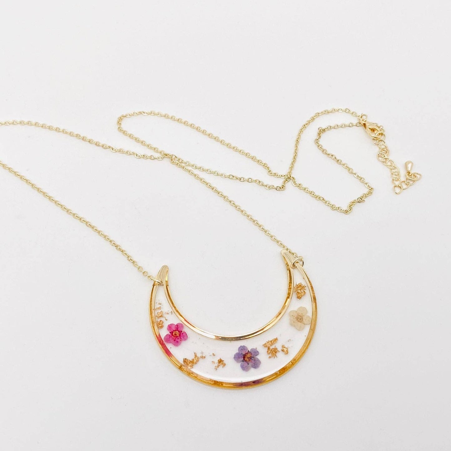 Narcissus Moon Charm Pressed Dried Flower Necklace