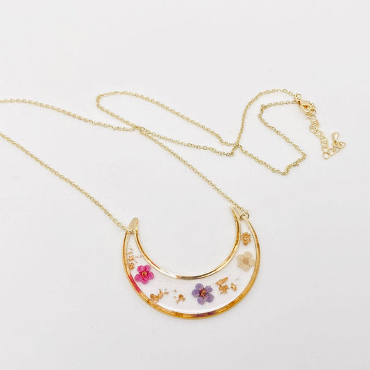 Narcissus Moon Charm Pressed Dried Flower Necklace