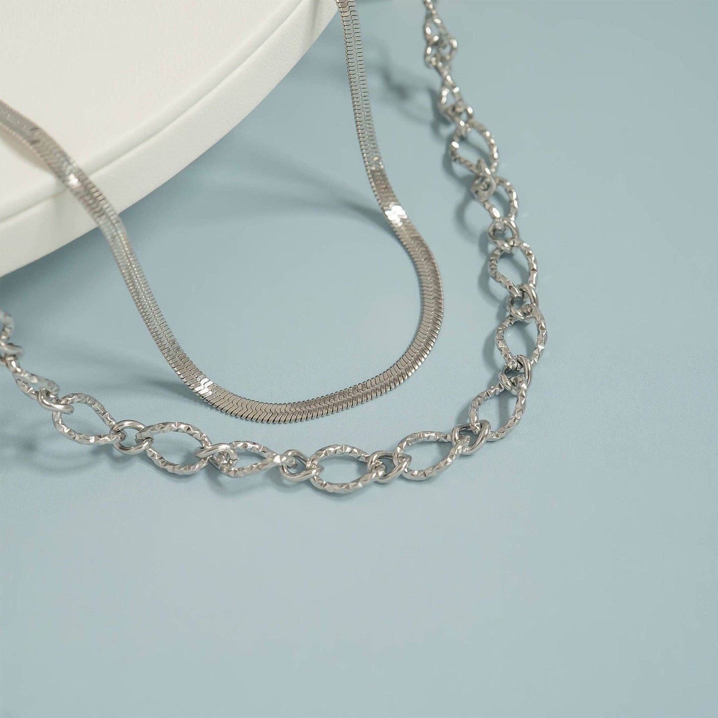 Steel Hammered Oval Chain Necklace