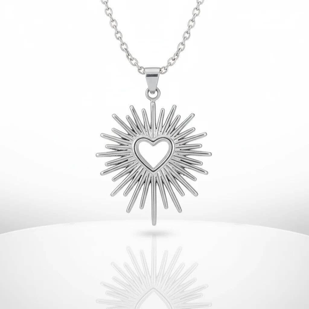 18K Gold PVD Textured Sunburst Heart Charm