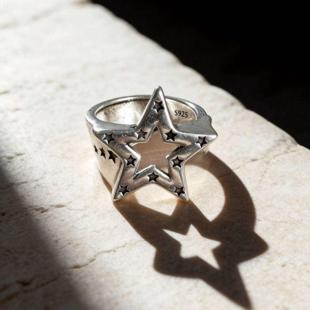 Silver Vintage Star Statement Ring