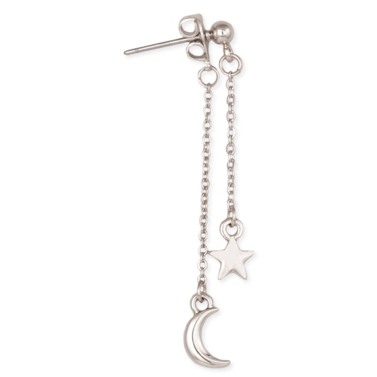 Nightfall Silver Moon Star Front Back Linear Earrings