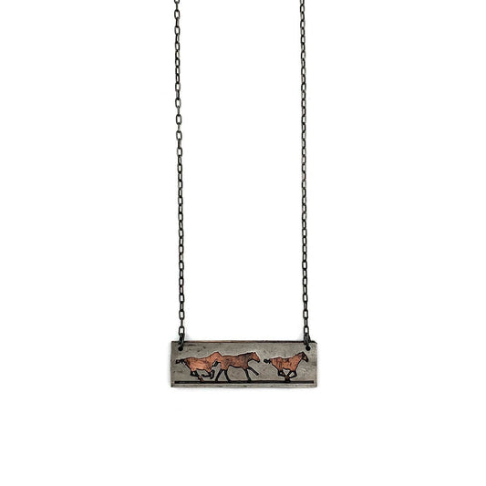 Pewter Necklace - Running Horses Copper/Silver