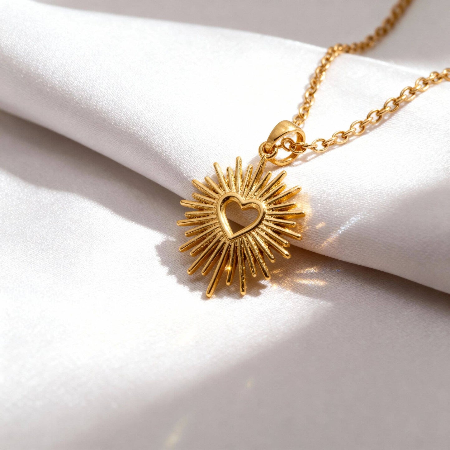 18K Gold PVD Textured Sunburst Heart Charm