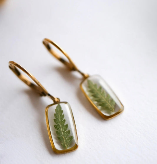 Fern Rectangle Huggie Hoops