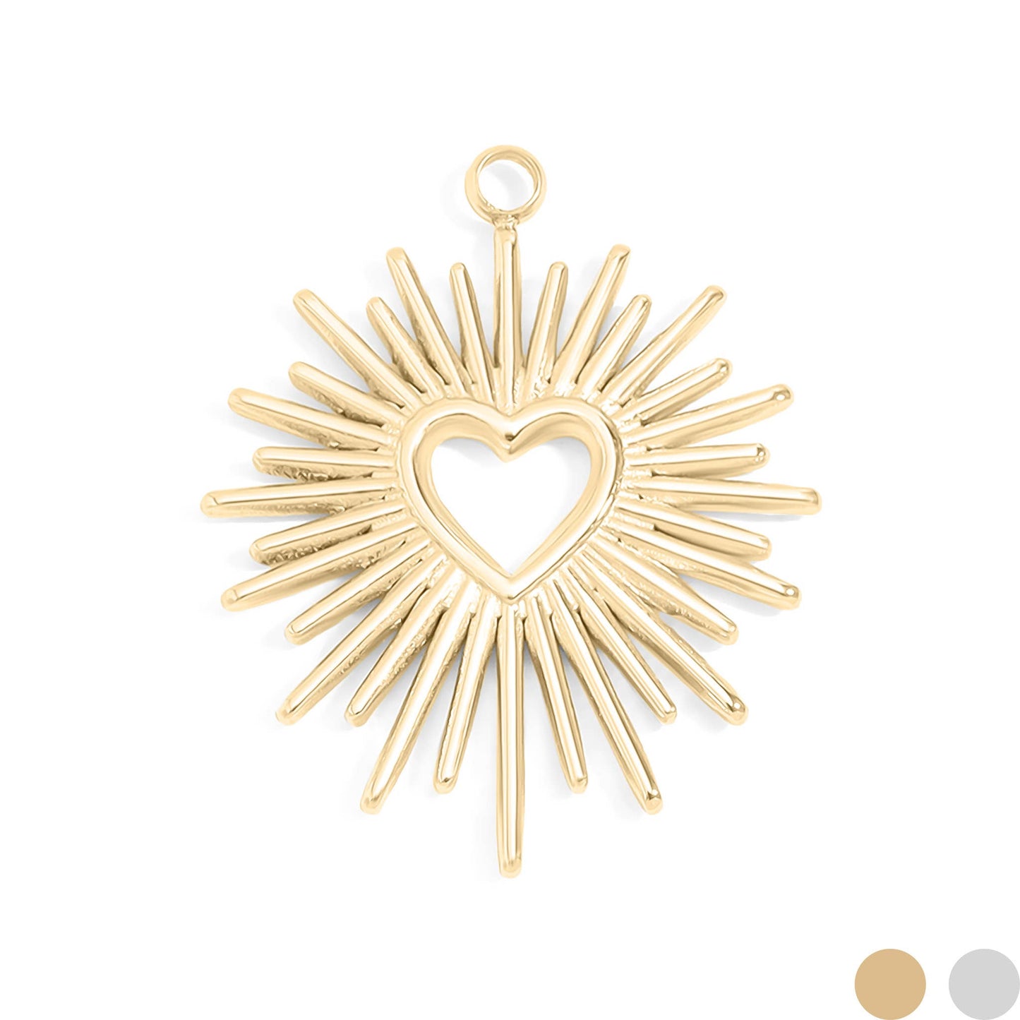 18K Gold PVD Textured Sunburst Heart Charm