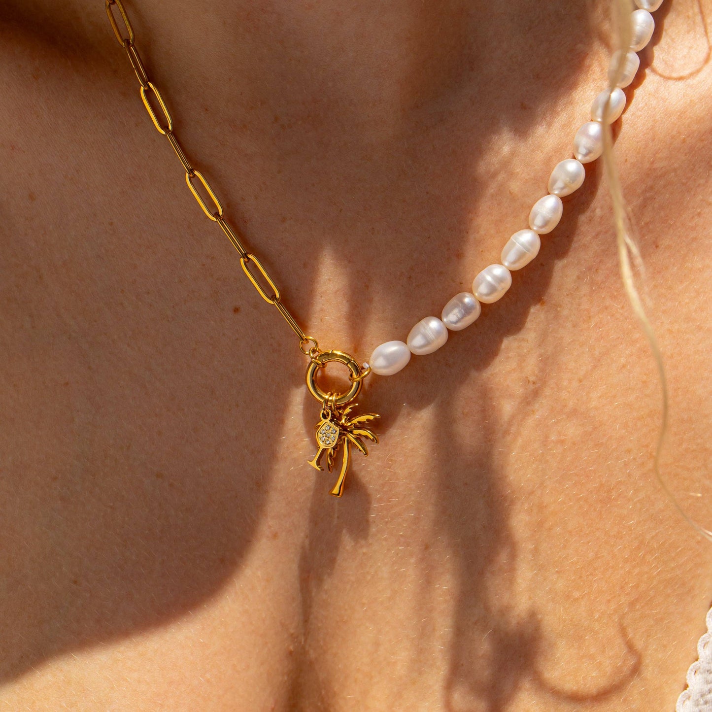 Freshwater Pearl/ Split Chain Charm Holder Necklace