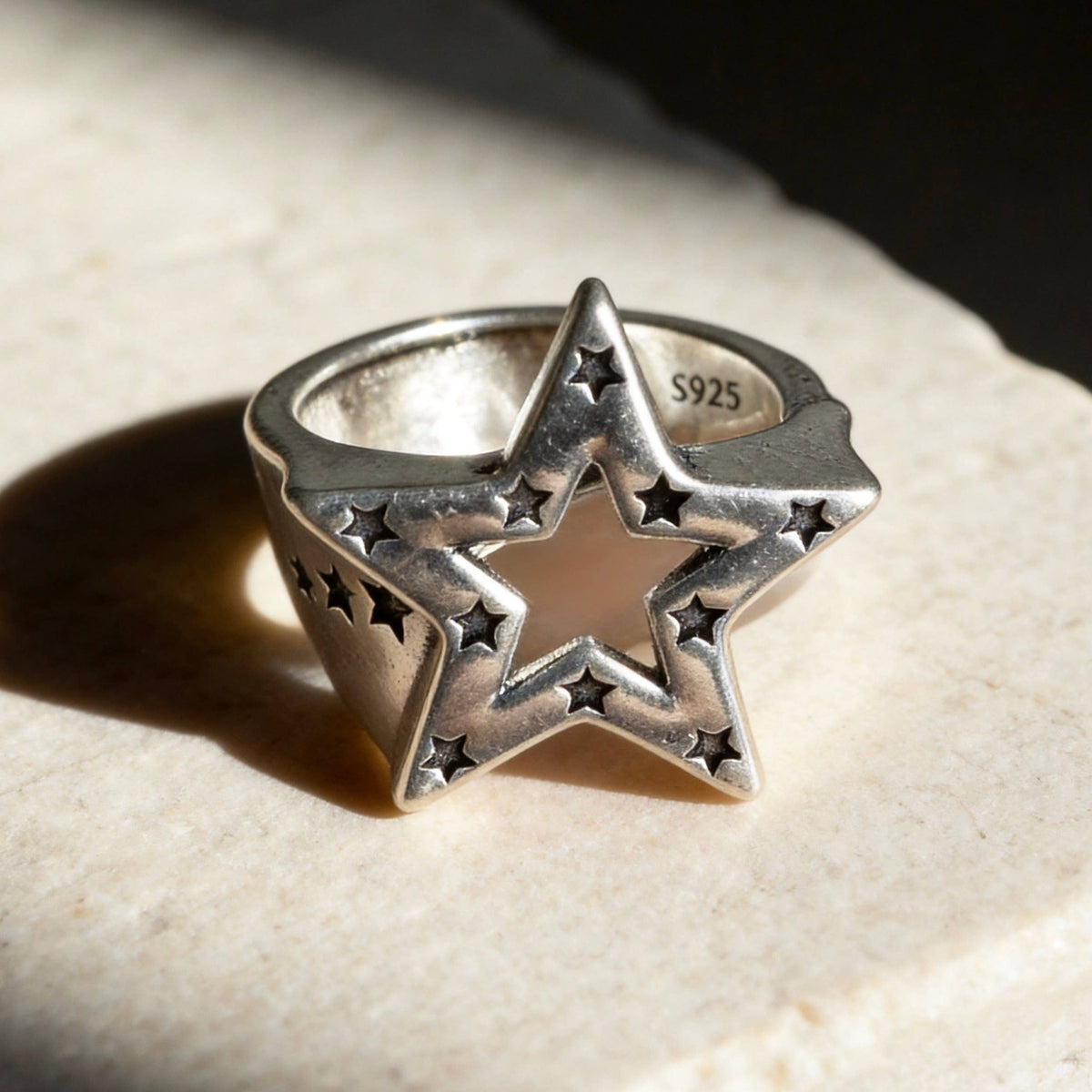 Silver Vintage Star Statement Ring