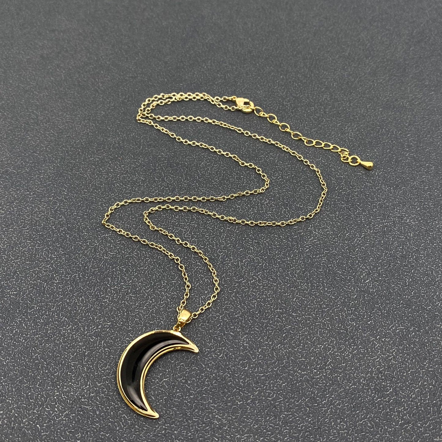 Floral Black Moon Charm Necklace