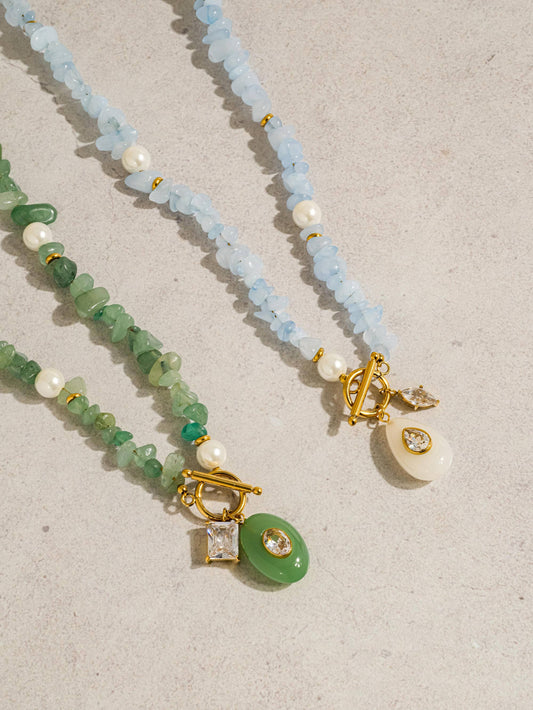 18K Gold Stone Charm Necklace