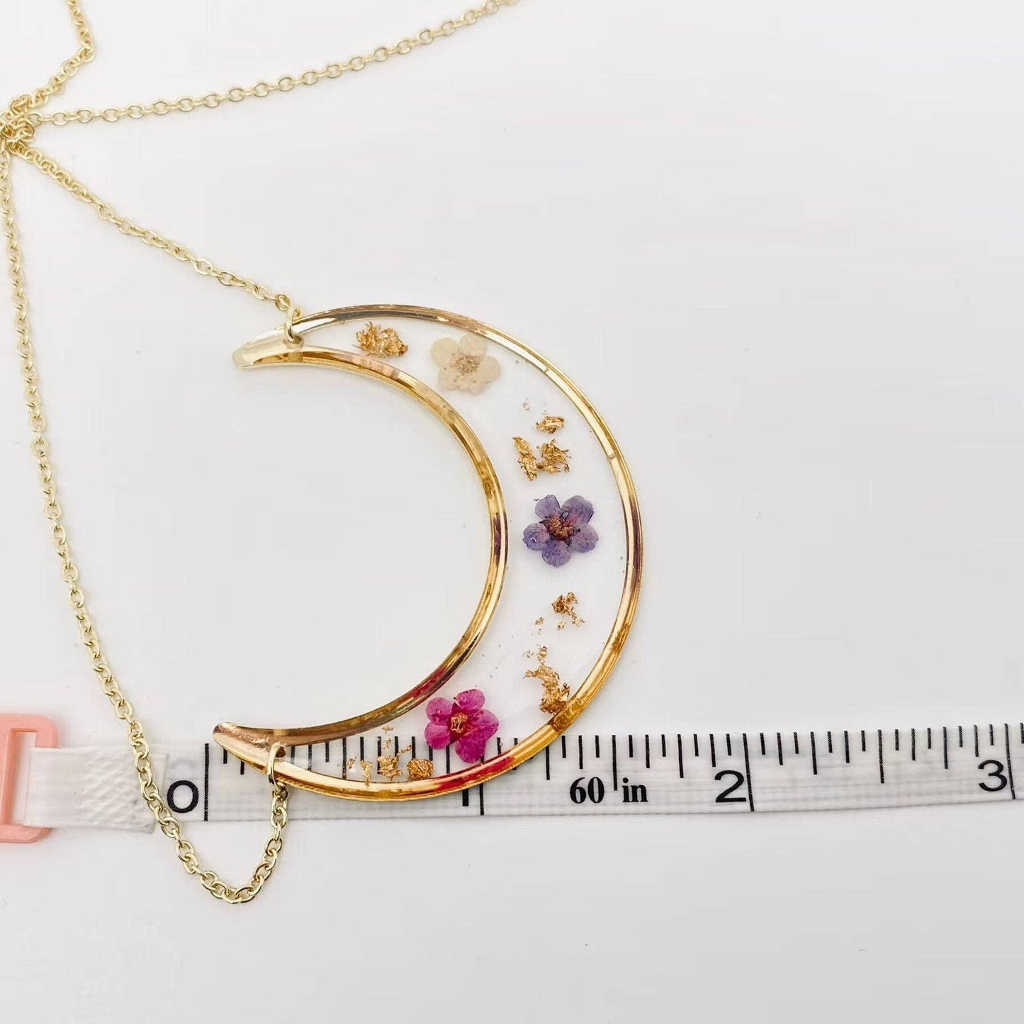 Narcissus Moon Charm Pressed Dried Flower Necklace