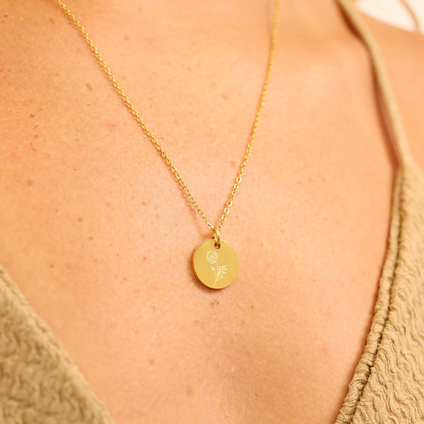 18K Gold/Stainless Steel Birth Flower Charm