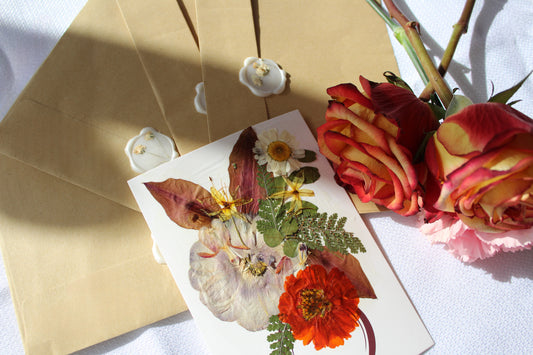 Pressed Flower Postcard - Real Dried Floral art - Botanical Stationary Gift