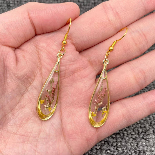 Floral Drop Charm Pressed Dried Flowers Earrings - PDF
