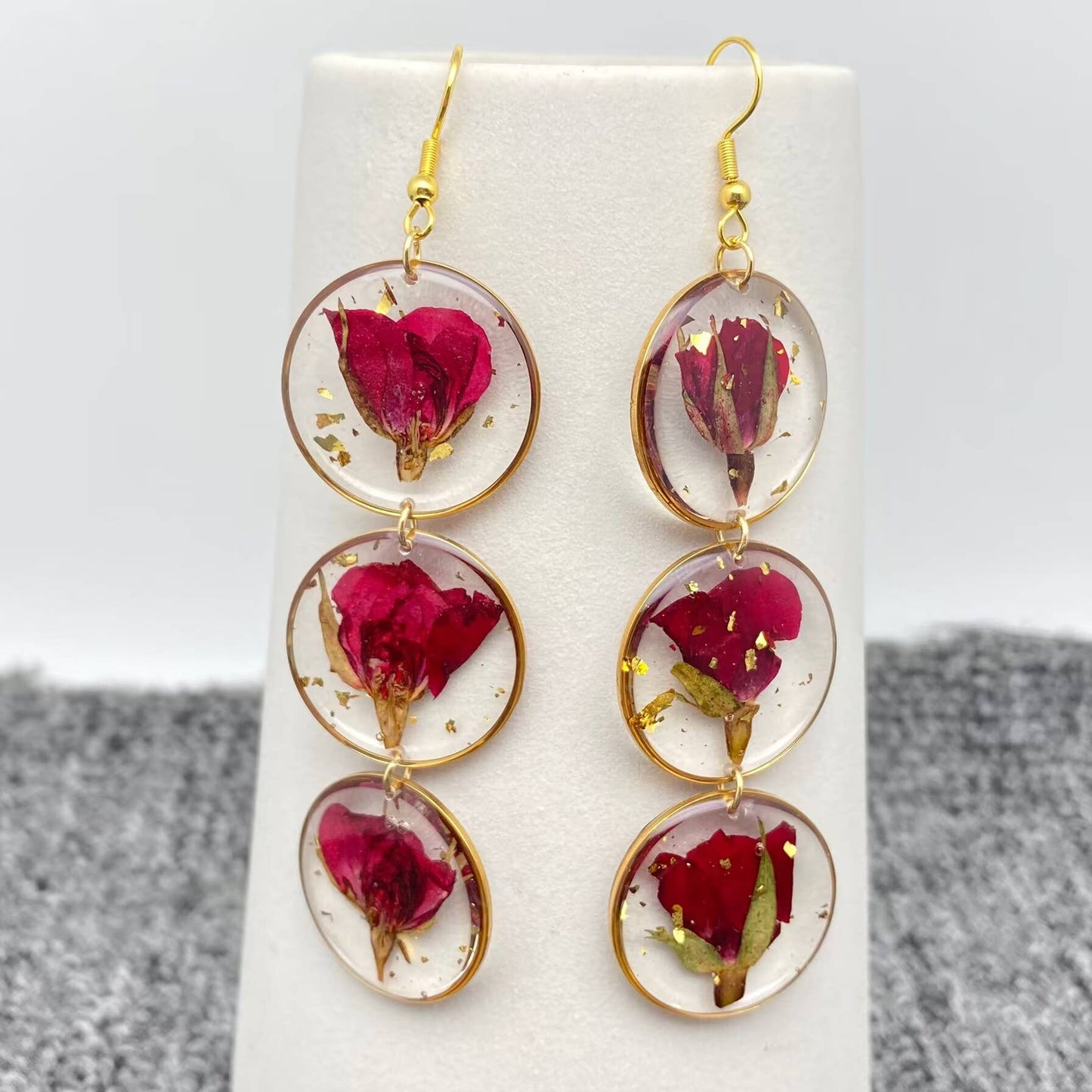 Triple Rose Charm  Dangle Earrings