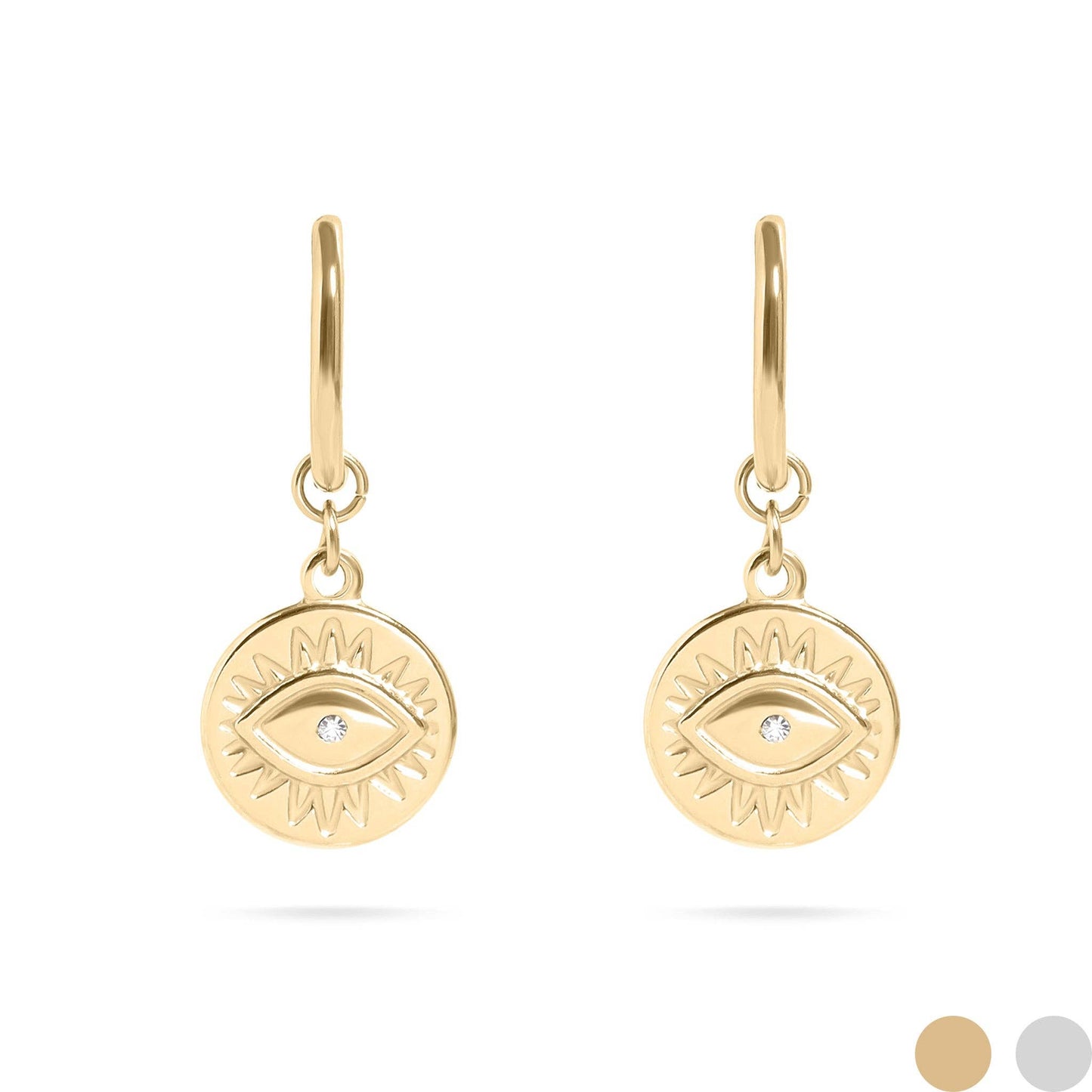 18K Gold PVD Evil Eye Charm Huggie Earrings