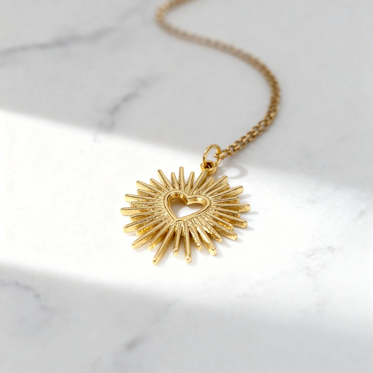 18K Gold PVD Textured Sunburst Heart Charm