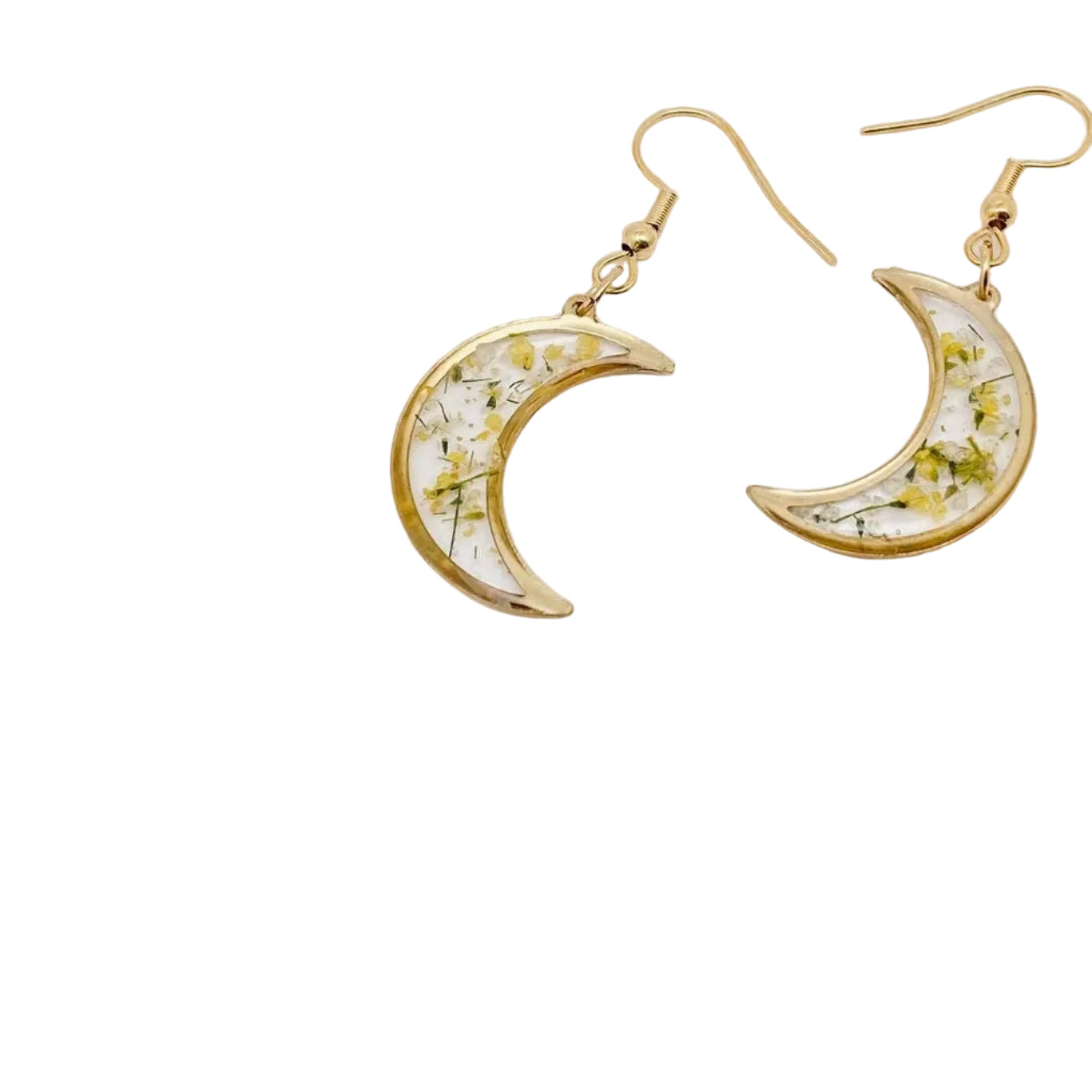 Queen Anne's Lace Pressed Flower Crescent Earrings