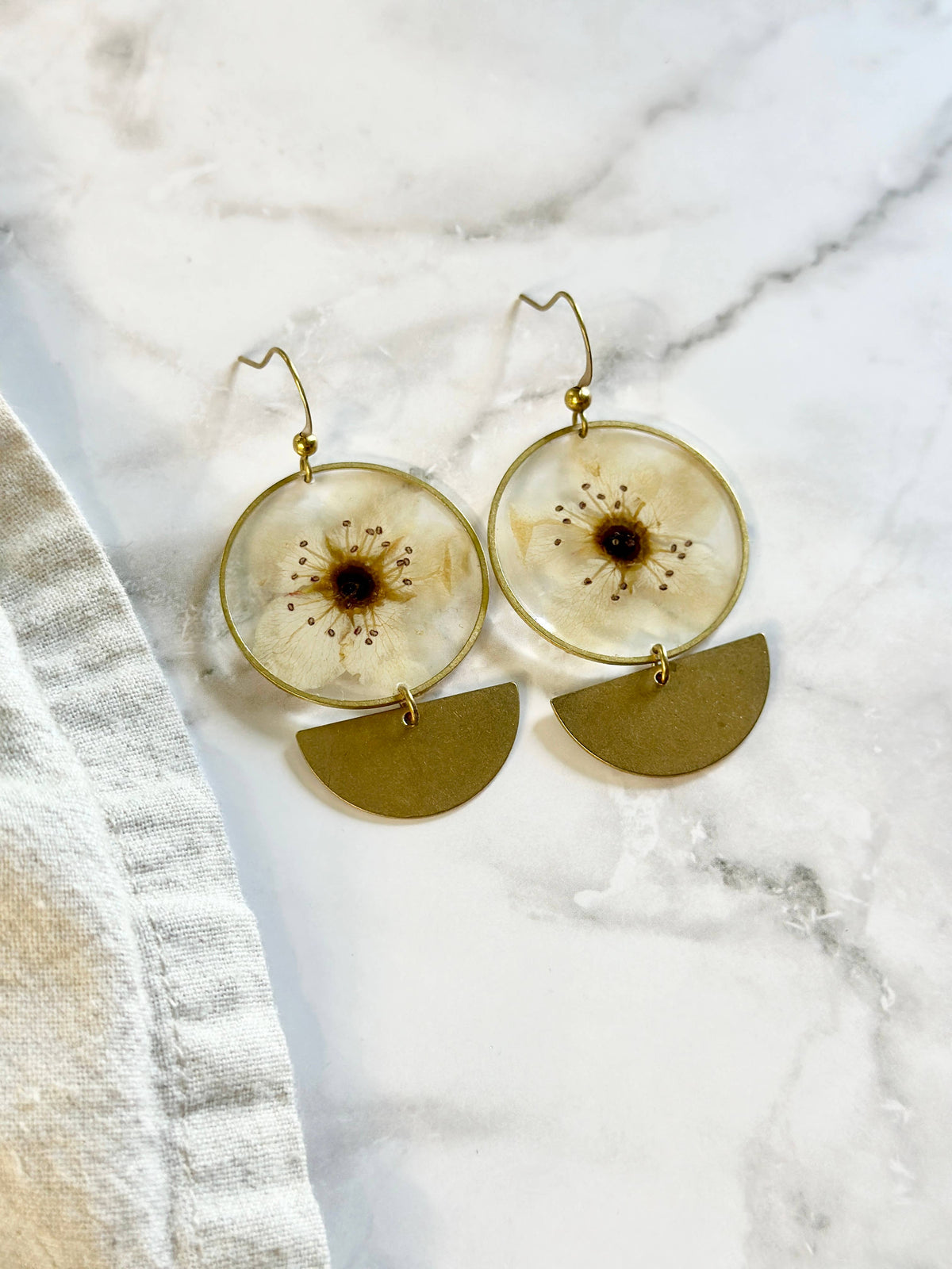 Pressed Pear Blossom Earrings| Brass Jewelry