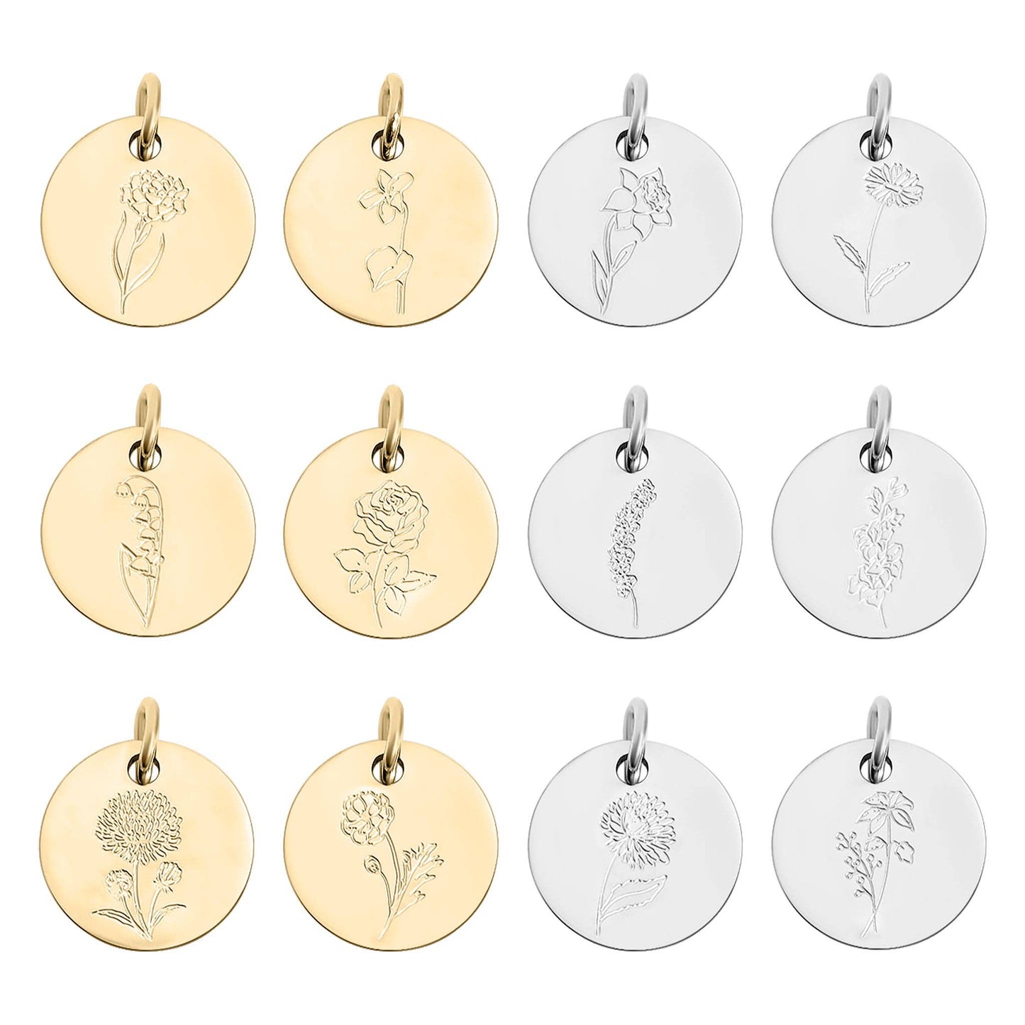 18K Gold/Stainless Steel Birth Flower Charm
