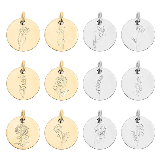 18K Gold/Stainless Steel Birth Flower Charm