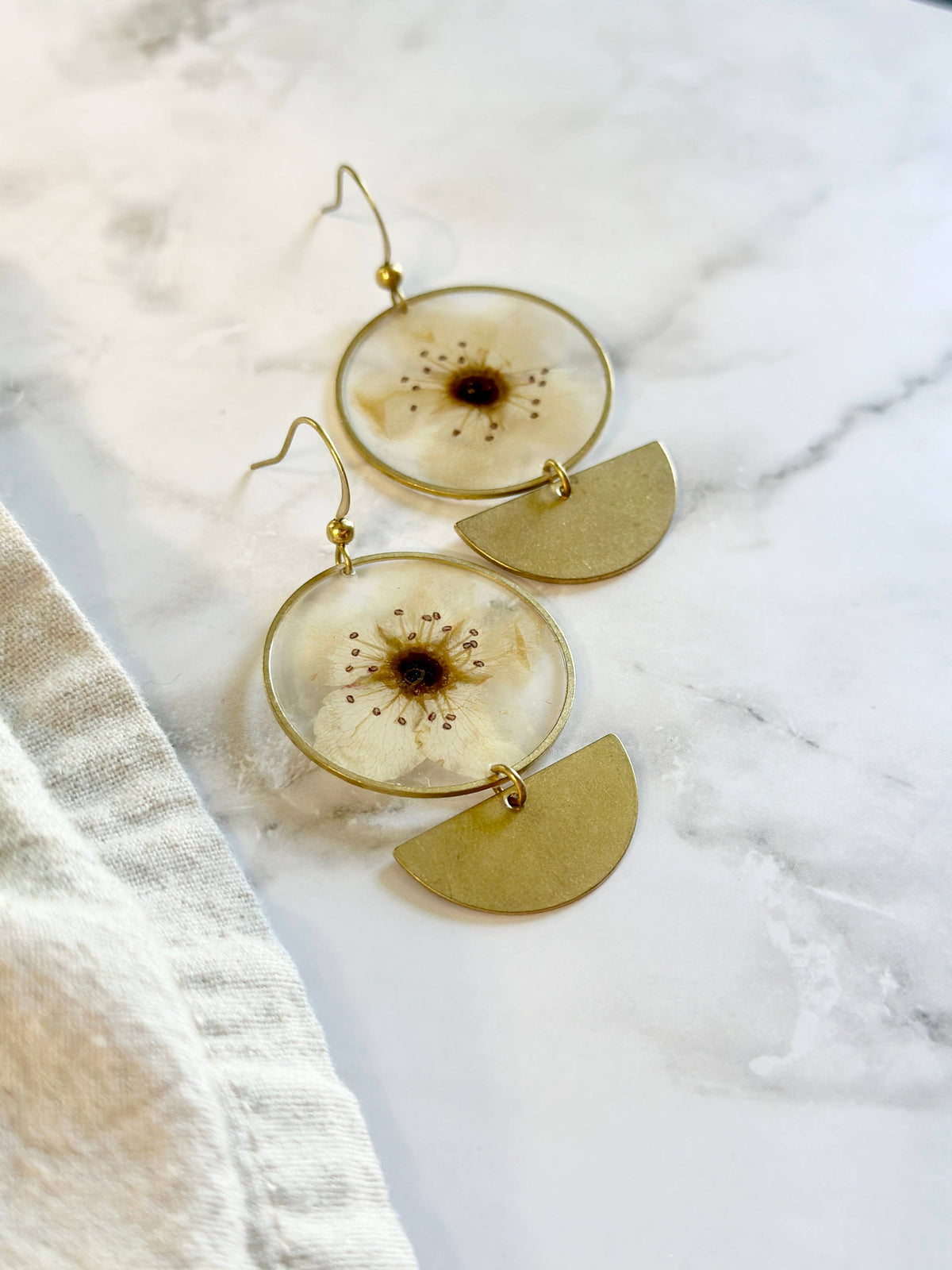 Pressed Pear Blossom Earrings| Brass Jewelry