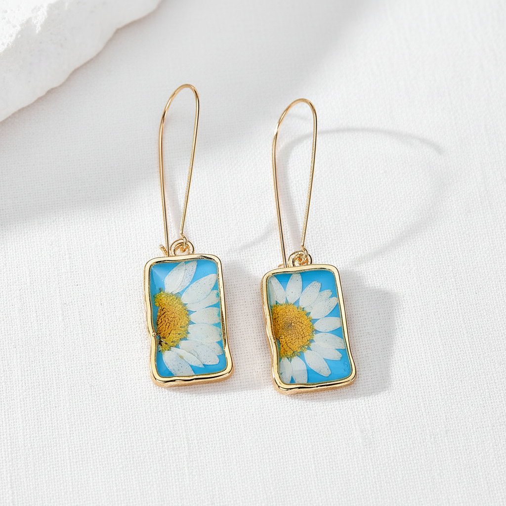 Square Daisy Drop Earrings