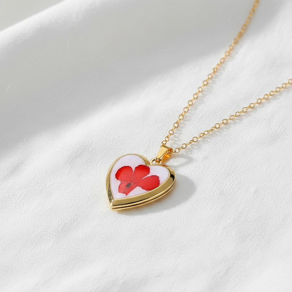 Preserved Floral Heart Locket Necklace