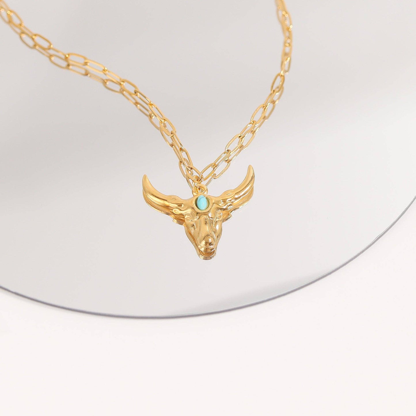 18K Gold PVD Longhorn with Turquoise Charm