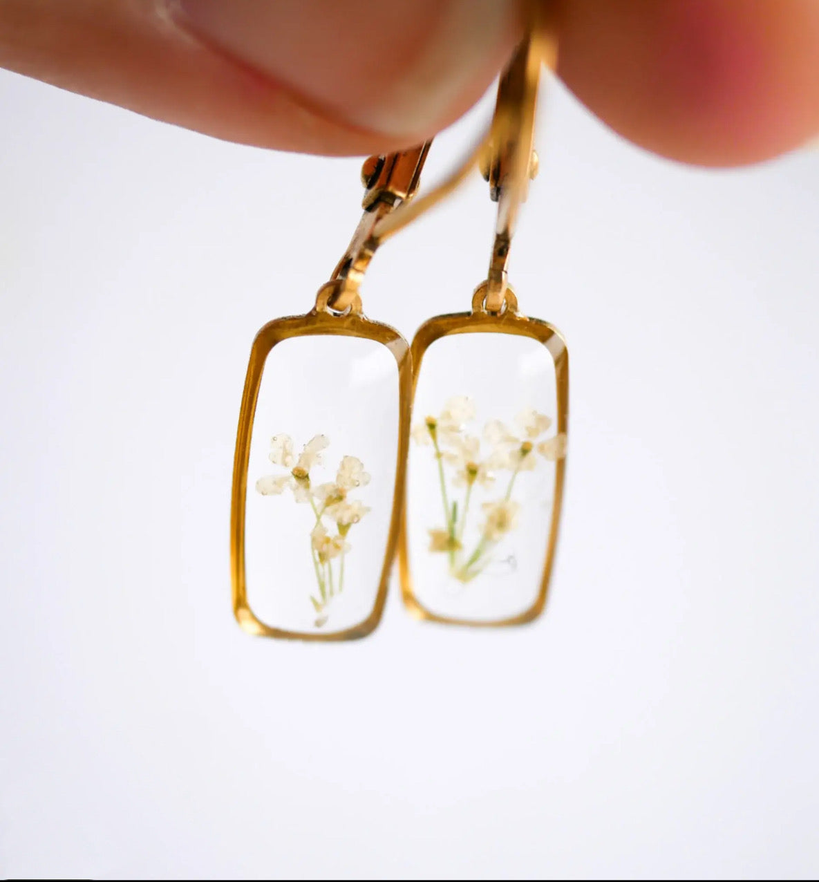 Queen Anne's Lace  Rectangle Huggie Hoops