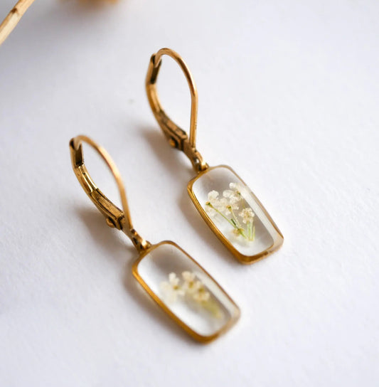 Queen Anne's Lace  Rectangle Huggie Hoops