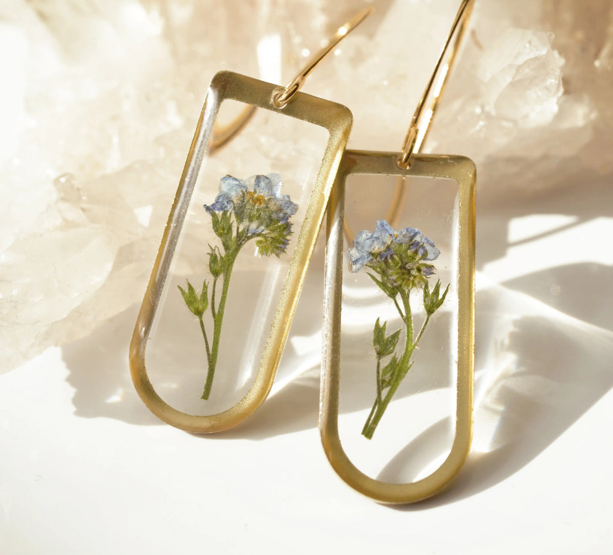 Rounded Rectangle Forget-me-Not Earrings