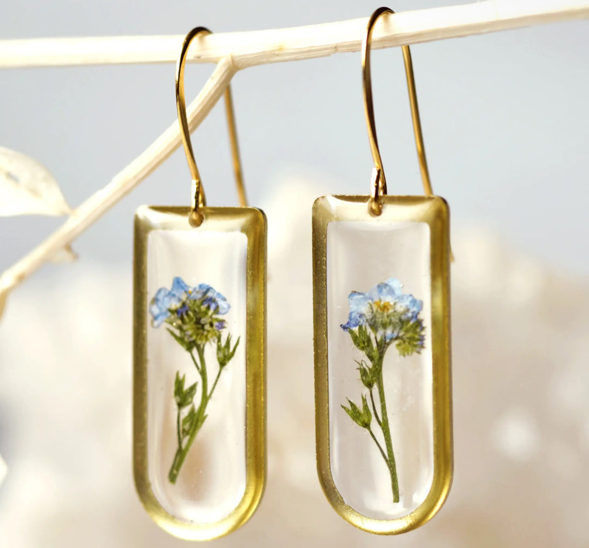 Rounded Rectangle Forget-me-Not Earrings