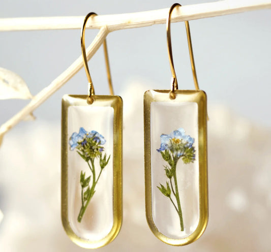 Rounded Rectangle Forget-me-Not Earrings