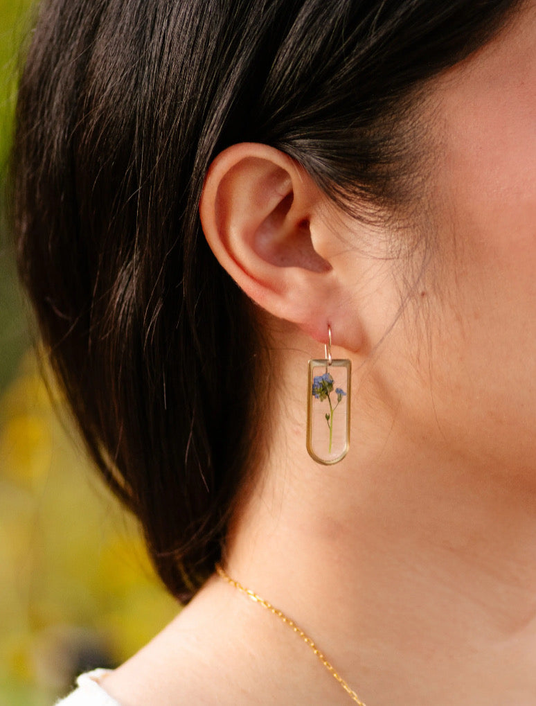 Rounded Rectangle Forget-me-Not Earrings