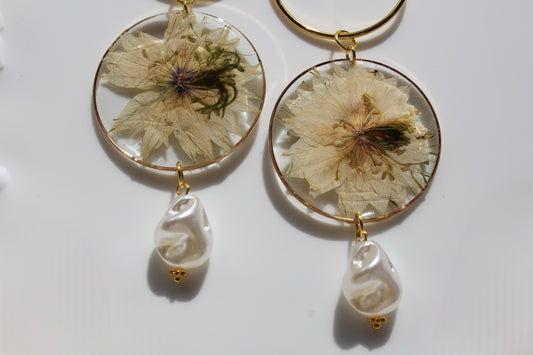 Love-in-a-Mist Pearl Hoop Drops