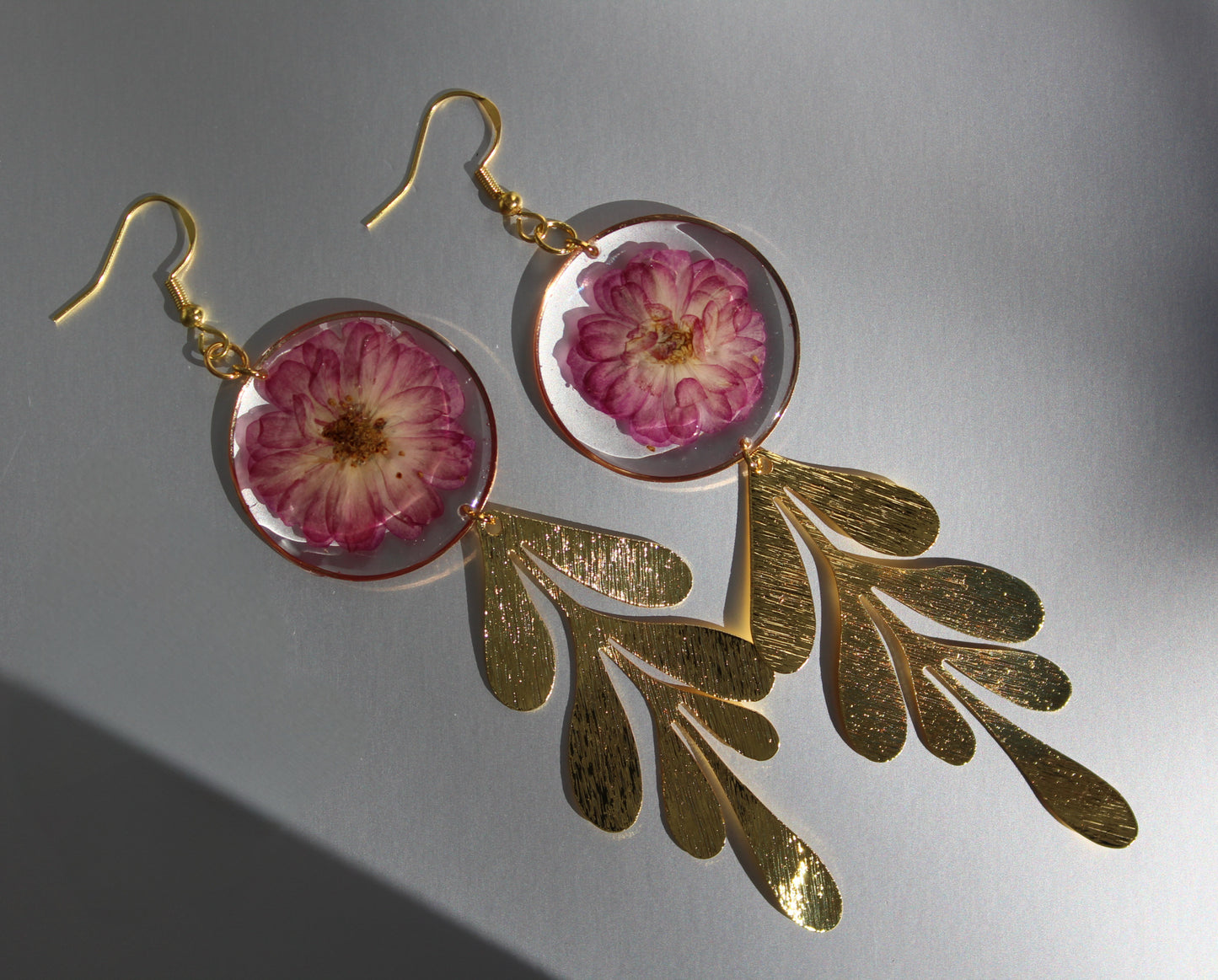 Gold Rose Long Dangle Earrings