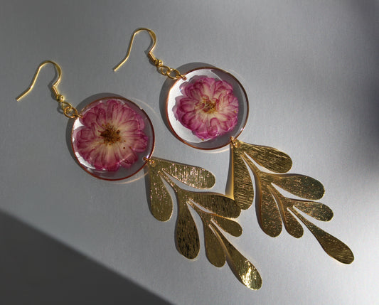 Gold Rose Long Dangle Earrings
