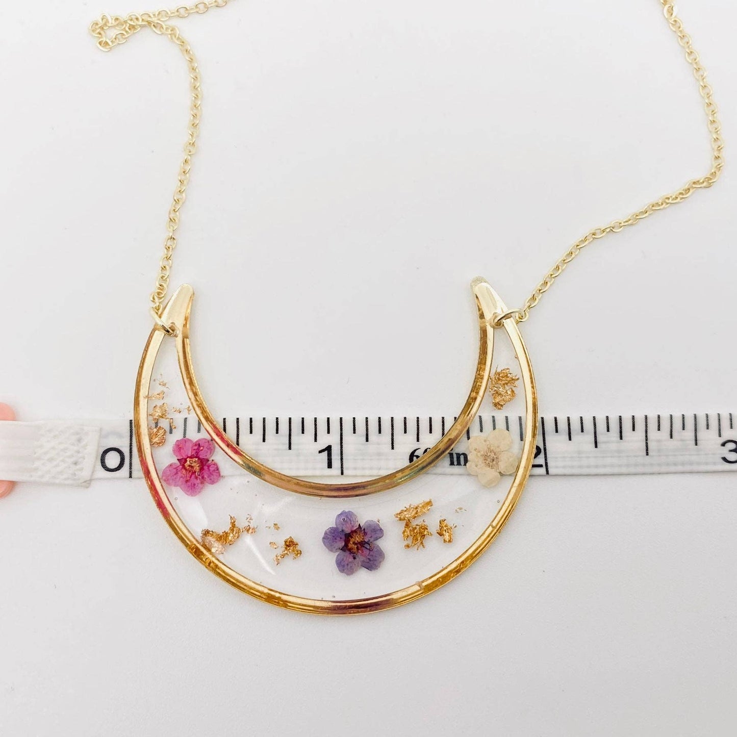 Narcissus Moon Charm Pressed Dried Flower Necklace